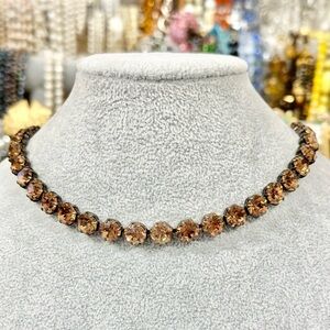 VINTAGE 1950's SIGNED WEISS TOPAZ AND COPPER TONE RHINESTONE CHOKER NECKLACE